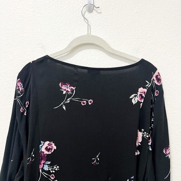 [Torrid] Black Floral Print Challis Trapeze Mini Dress V-Neck A-Line Size 4X - Picture 5 of 10